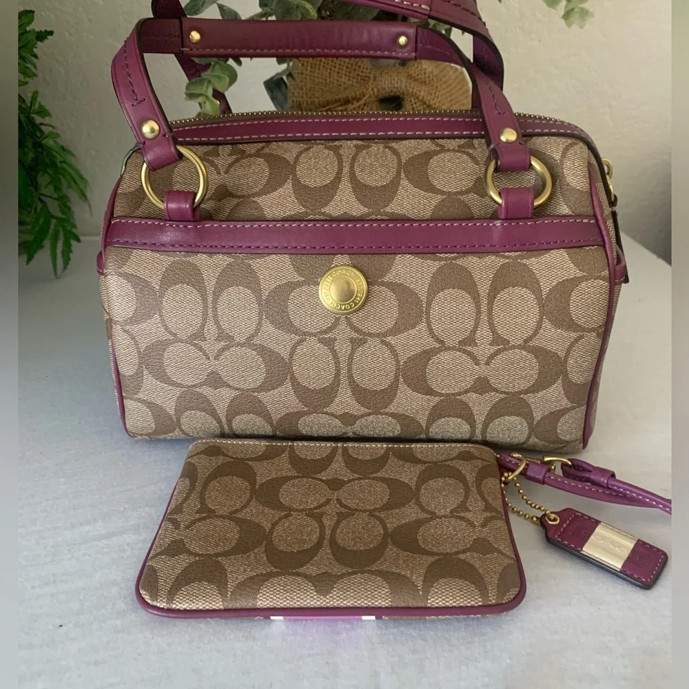 Coach RARE Mini Heritage  Satchel Signature Leather Bag and Wristlet